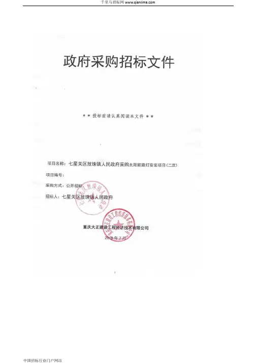 政府采购太阳能路灯安装项目采购招投标书范本