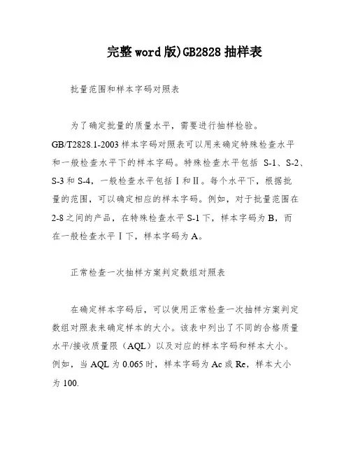 完整word版)GB2828抽样表