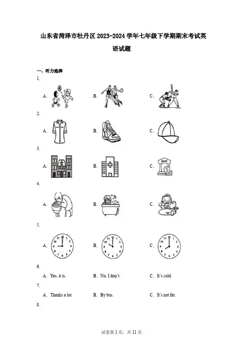 山东省菏泽市牡丹区2023-2024学年七年级下学期期末考试英语试题