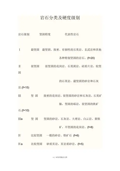 岩石分类及硬度级别