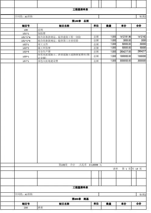 工程量清单报价表