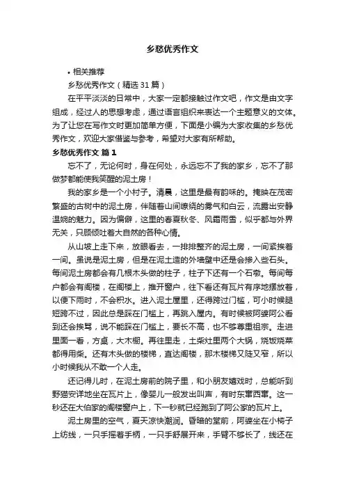 乡愁优秀作文