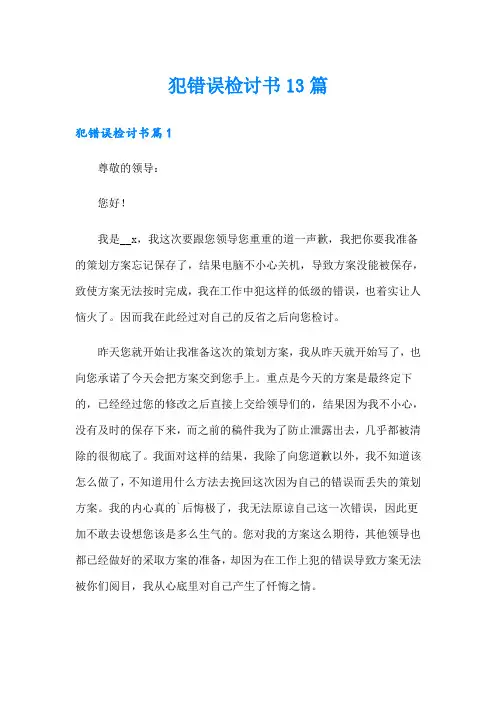 犯错误检讨书13篇