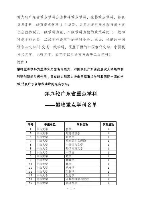 第九轮广东省重点学科