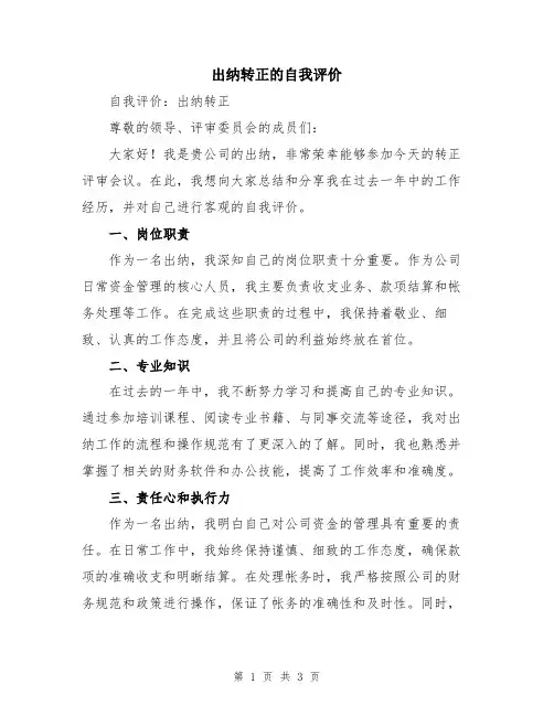 出纳转正的自我评价