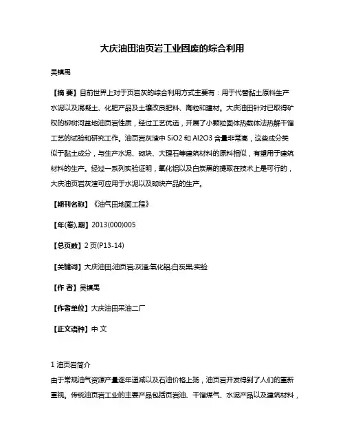 大庆油田油页岩工业固废的综合利用