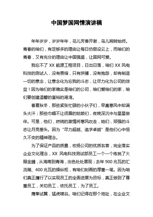 中国梦国网情演讲稿