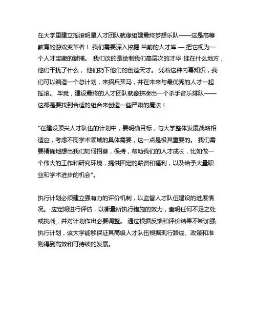 大学高层次人才队伍建设实施办法计划