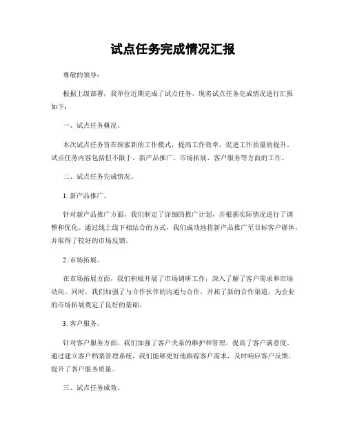 试点任务完成情况汇报