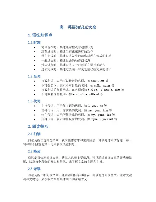 高一英语知识点大全
