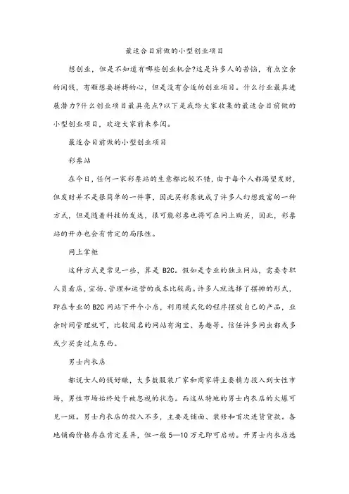 最适合目前做的小型创业项目