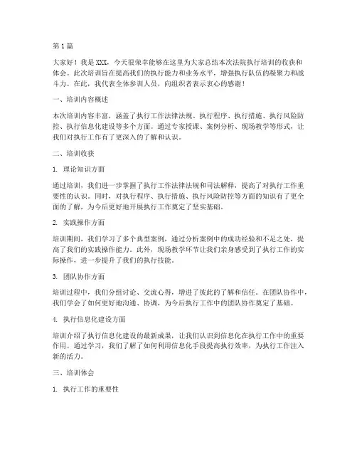 法院培训执行总结发言稿(3篇)