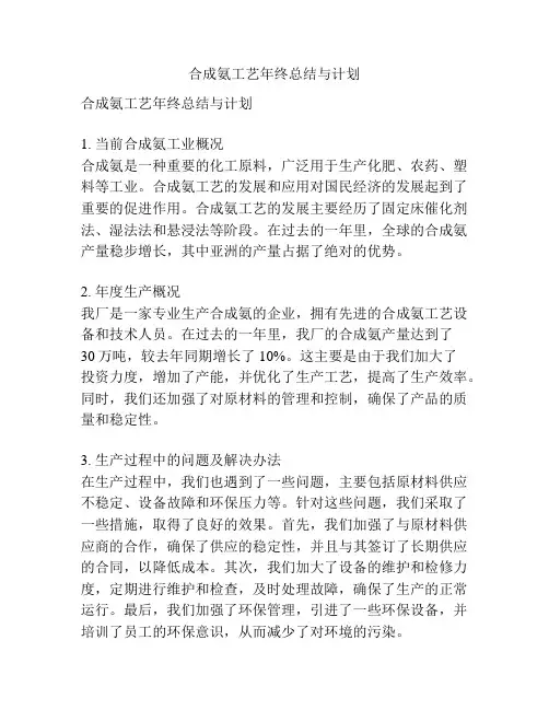 合成氨工艺年终总结与计划