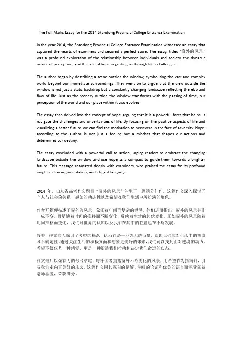 2014年山东省高考作文满分