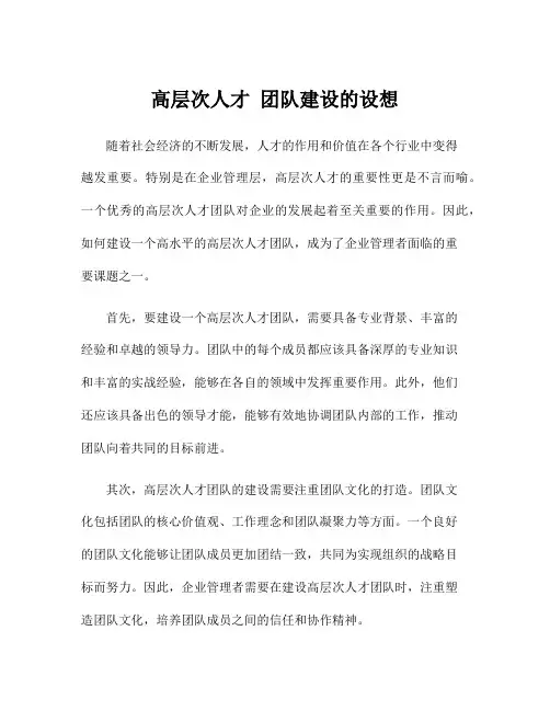 高层次人才 团队建设的设想