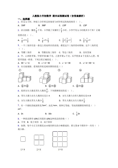 人教版小升初数学 期末试卷测试卷(含答案解析)