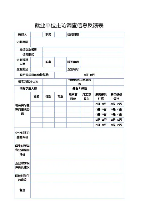 就业单位走访调查信息反馈表(完美版)