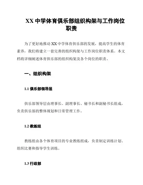 XX中学体育俱乐部组织构架与工作岗位职责