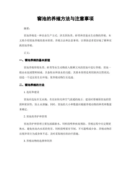 窖池的养殖方法与注意事项