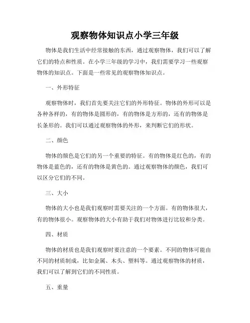 观察物体知识点小学三年级