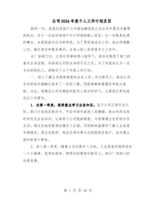 公司2024年度个人工作计划及目（6篇）