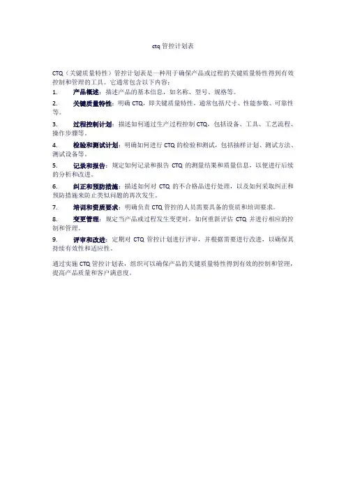 ctq管控计划表