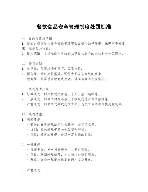 餐饮食品安全管理制度处罚标准