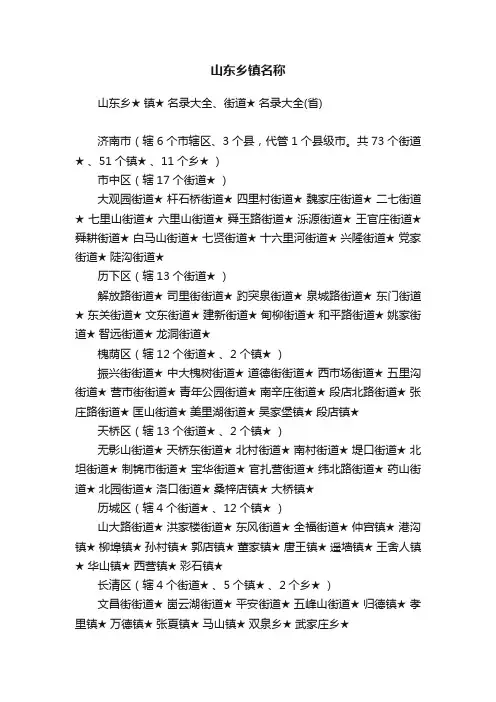 山东乡镇名称