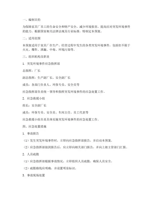 家具厂环境应急救援预案