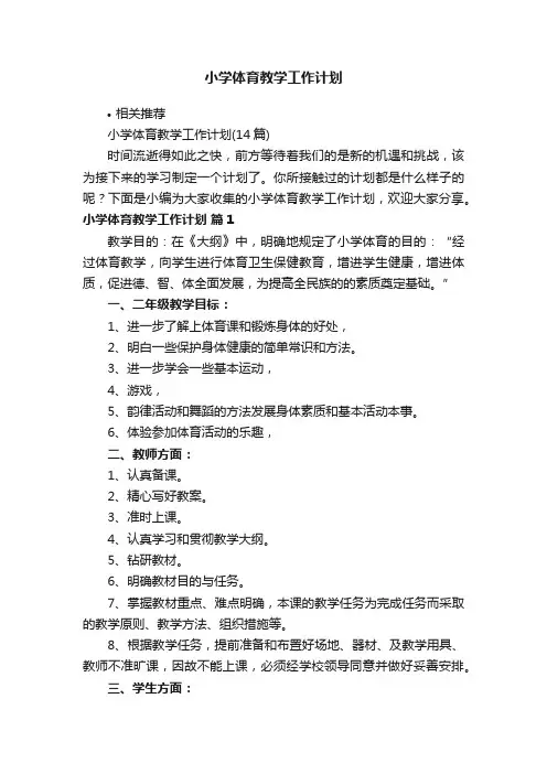 小学体育教学工作计划