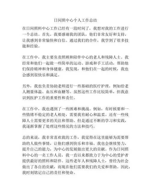日间照中心个人工作总结