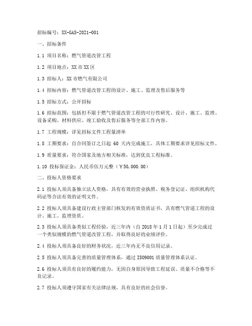 燃气管道改管招标文件