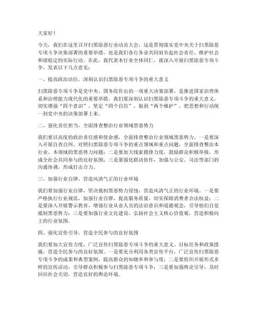 扫黑除恶行业发言稿范文
