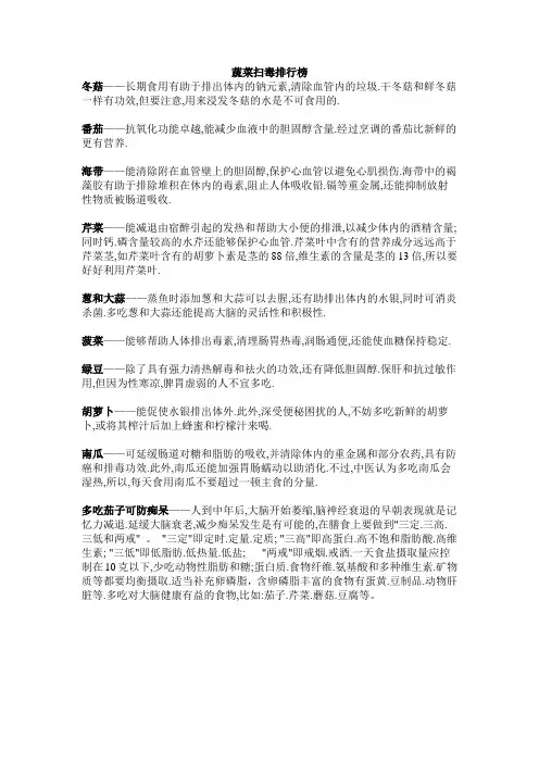 蔬菜扫毒排行榜