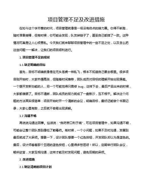 项目管理不足及改进措施