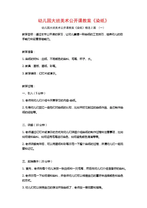 幼儿园大班美术公开课教案《染纸》2篇
