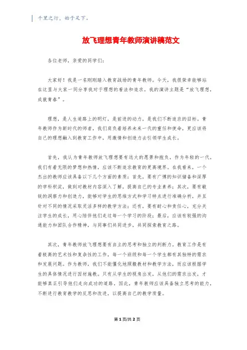 放飞理想青年教师演讲稿范文