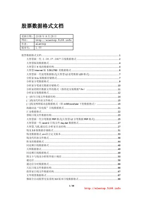 股票数据格式文档-适用于股票软件开发人员