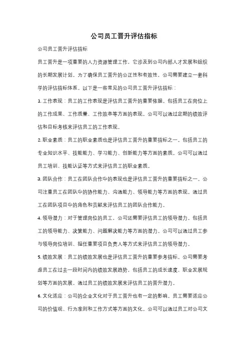 公司员工晋升评估指标