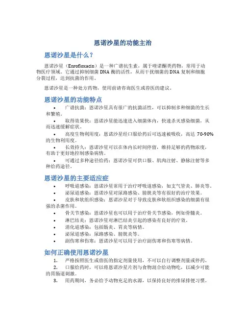 恩诺沙星的功能主治