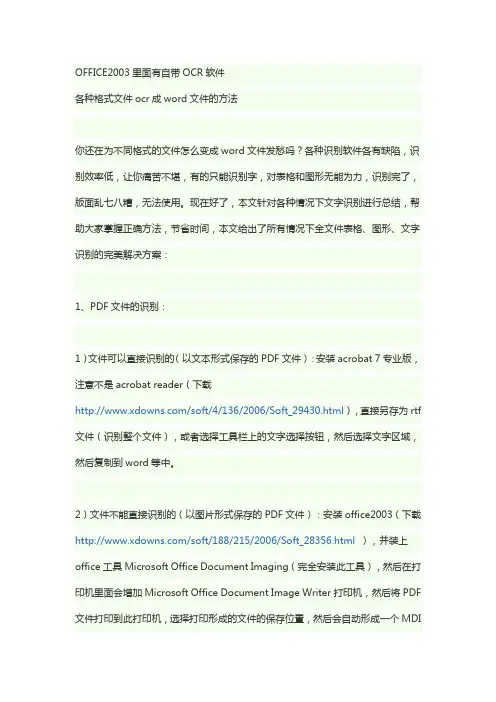 OFFICE2003里面有自带OCR软件