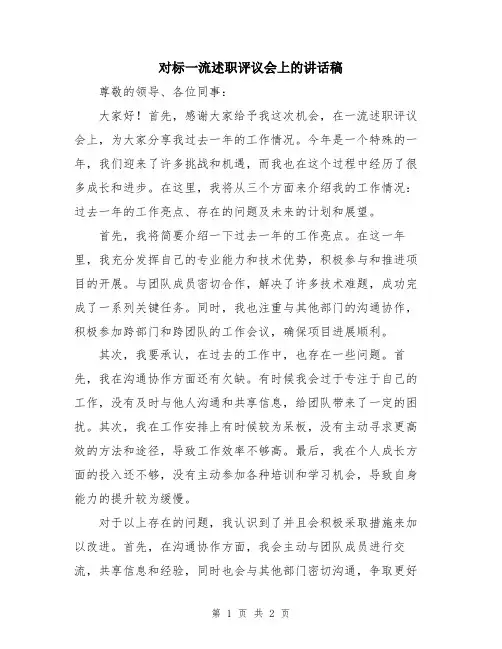 对标一流述职评议会上的讲话稿