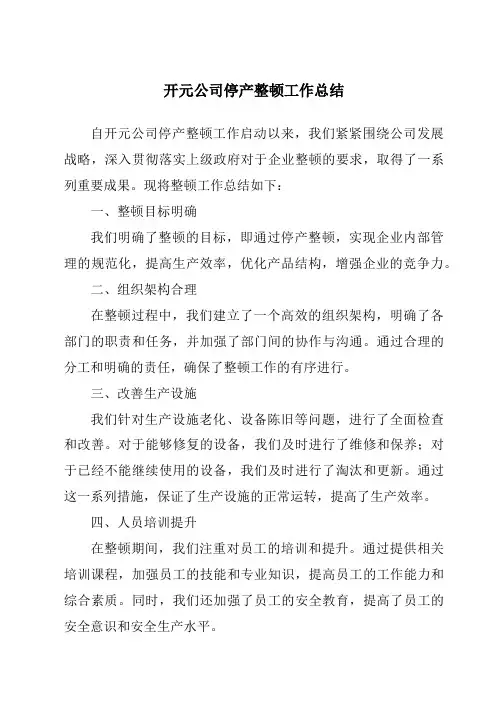 开元公司停产整顿工作总结