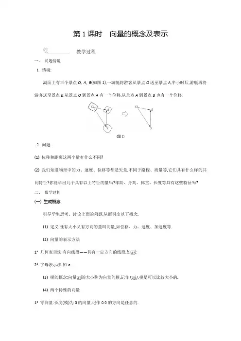 2015-2016学年高一苏教版数学必修4教案第2章第1课时《向量的概念及表示》