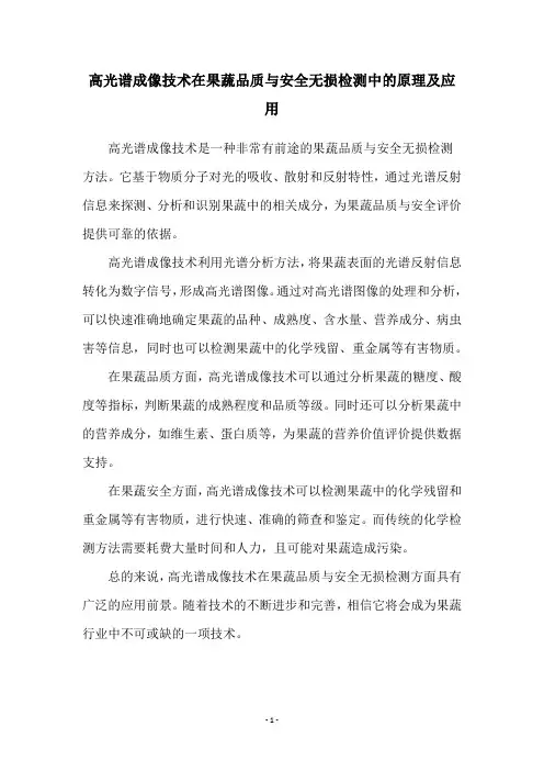高光谱成像技术在果蔬品质与安全无损检测中的原理及应用