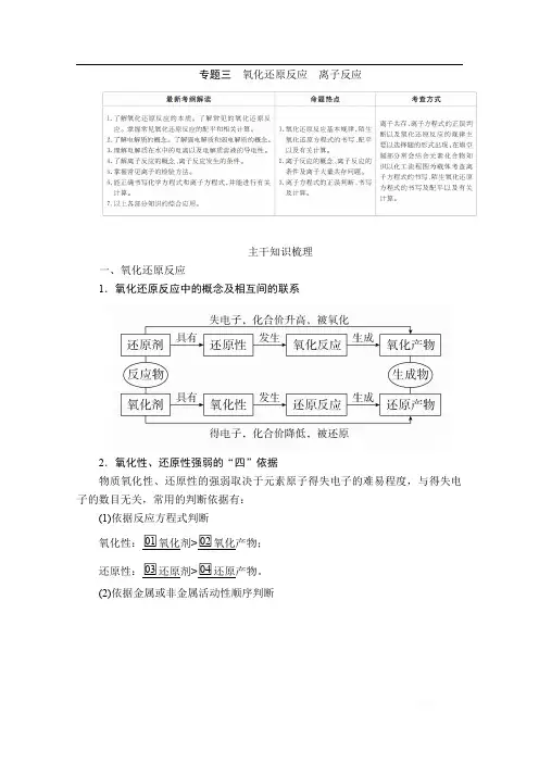 2020年高考化学大二轮复习冲刺习题：专题重点突破 专题三 氧化还原反应 离子反应 
