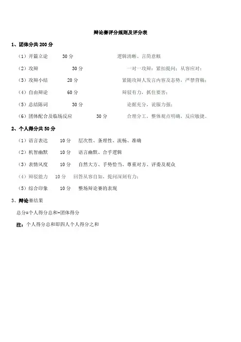 辩论赛评分表