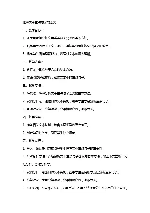 理解文中重点句子的含义(教案)
