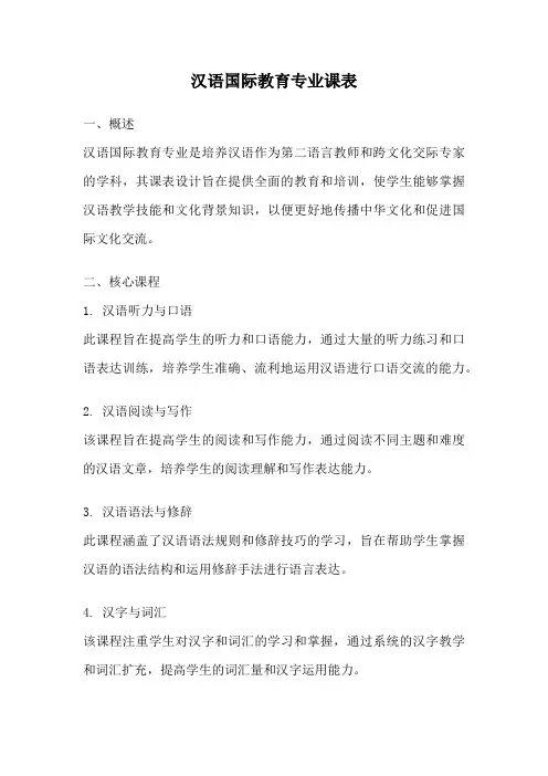 汉语国际教育专业课表