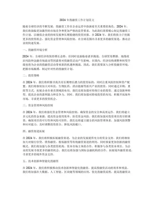 2024年投融资工作计划范文
